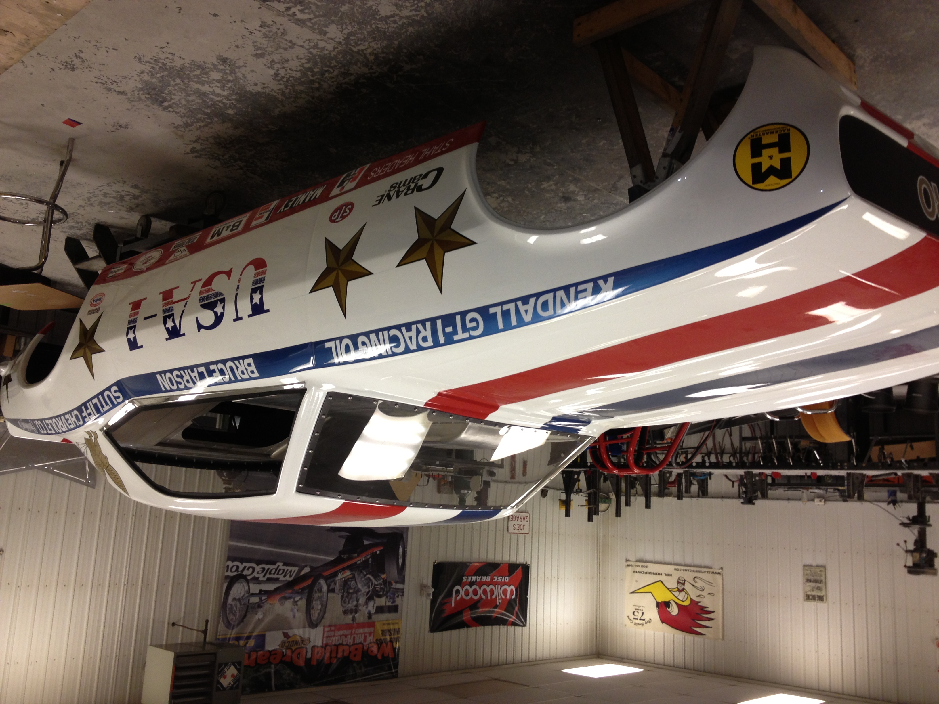 Nose of a custom painted USA-1 funny car with star graphics