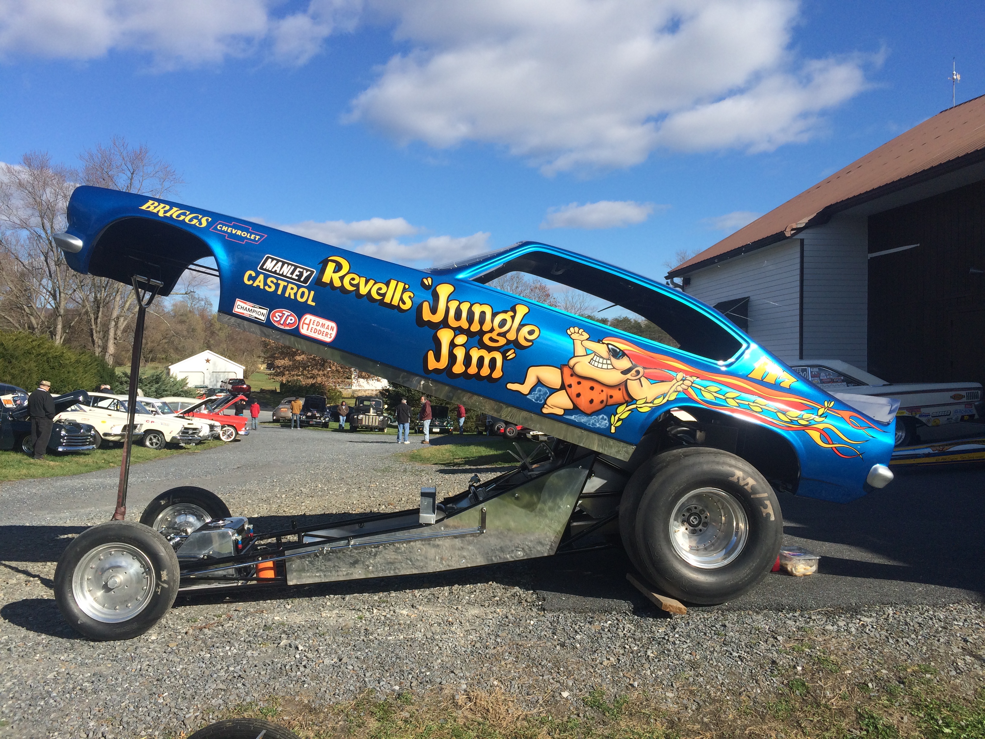 Custom painted 'Jungle Jim' funny car with flame graphics