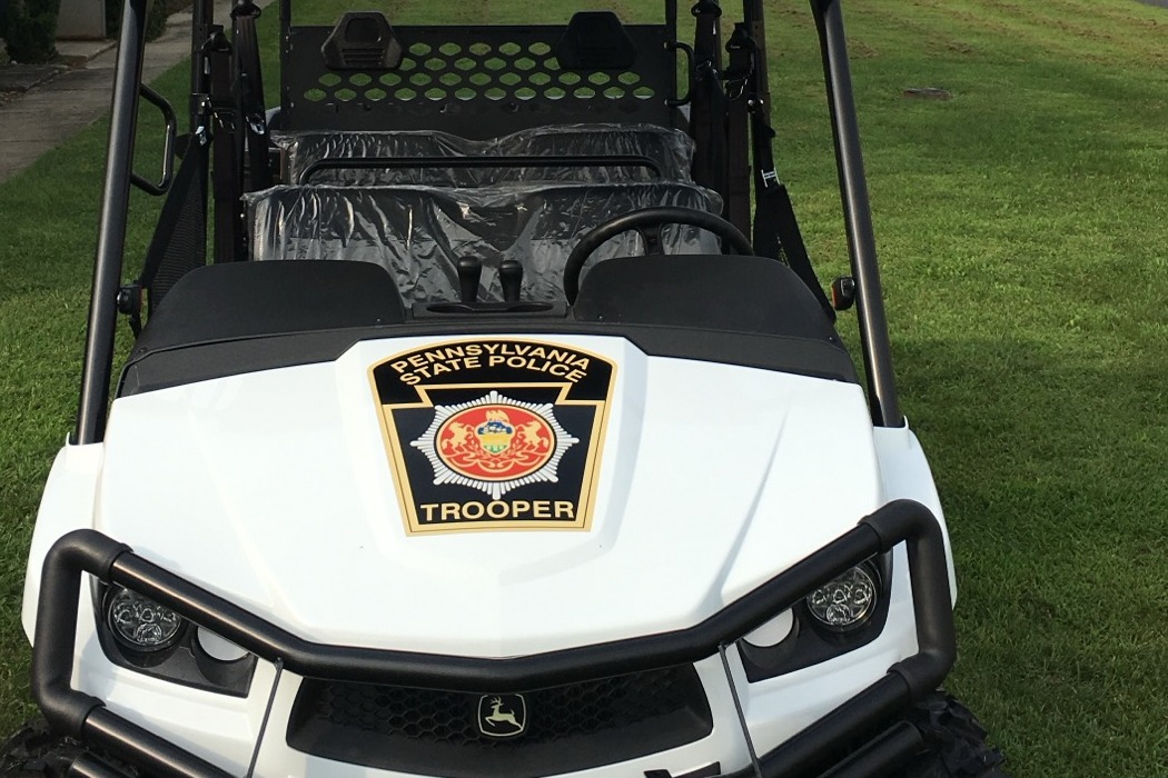 Pennsylvania State Police Trooper decal graphic on a utility vehicle hood
