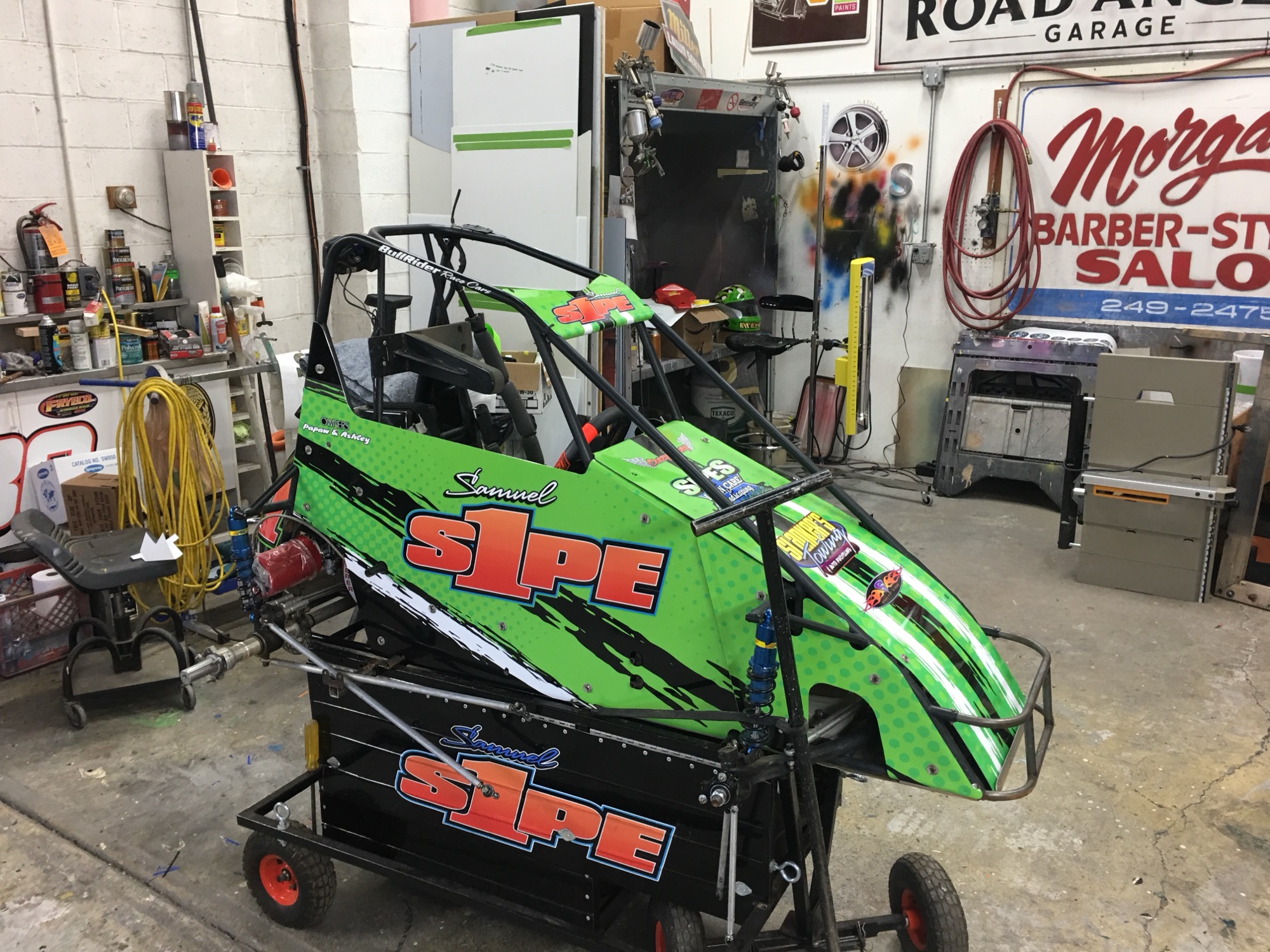 Vinyl lettering and graphics on a race kart